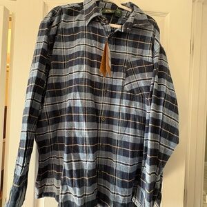 Men's Navy and Light Blue Plaid Button-Down Shirt